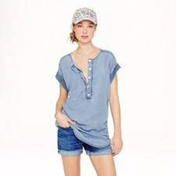 J. Crew Tops - J.crew Chambray mid button short sleeve square tunic top S